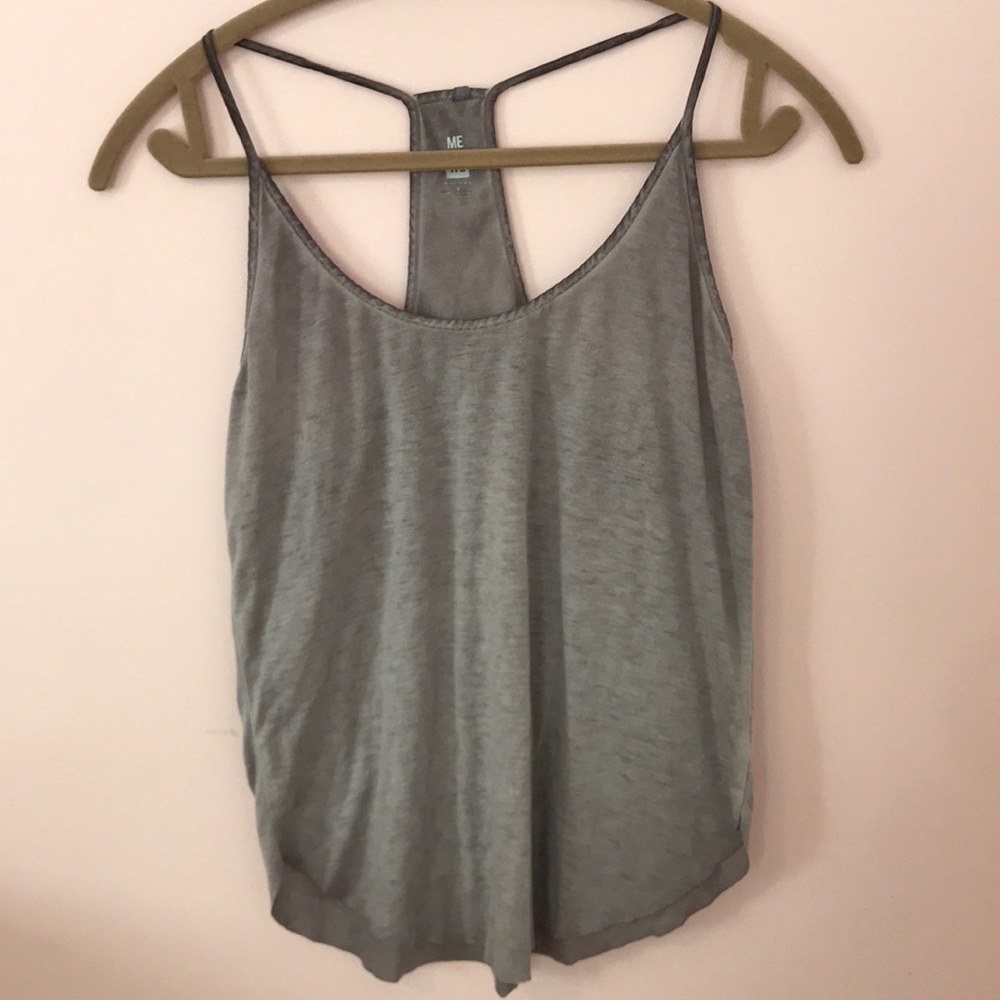 Me to We racerback tank in gray/purple